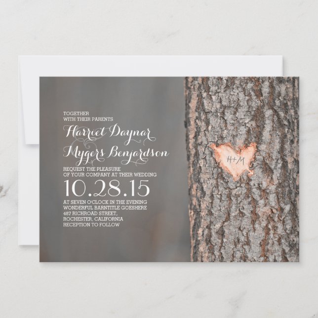 Invitation mariage campagnard rustique du coeur sculpté (Devant)
