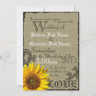 Invitation Mariage campagnard rustique du tournesol occidenta