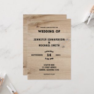 Invitation Mariage campagnard rustique en bois de grange