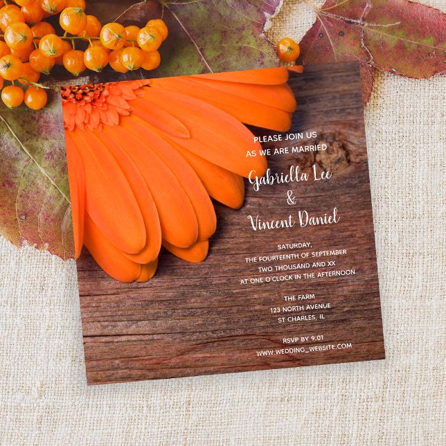 Invitation Mariage campagnard rustique en bois d'orange (Créateur téléchargé)