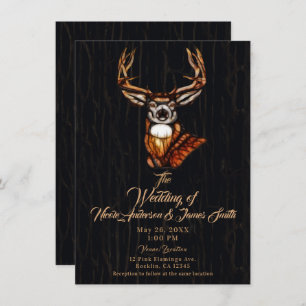 Invitation Mariage campagnard rustique en bois foncé noir cer