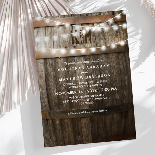 Invitation Mariage Campagnard Rustique   Guirlande Lumineuse