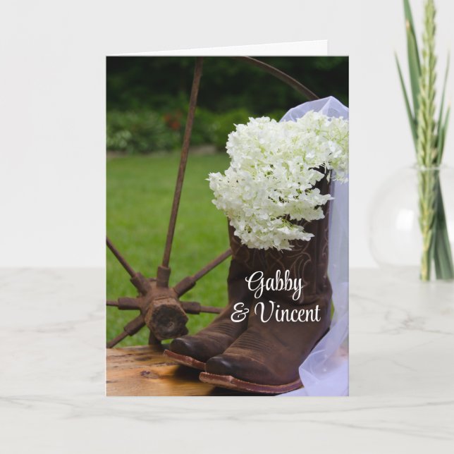 Invitation Mariage campagnard Rustique Hydrangea Cowboy Boots (Devant)