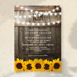 Invitation Mariage campagnard rustique   Lumières de chaînes 
