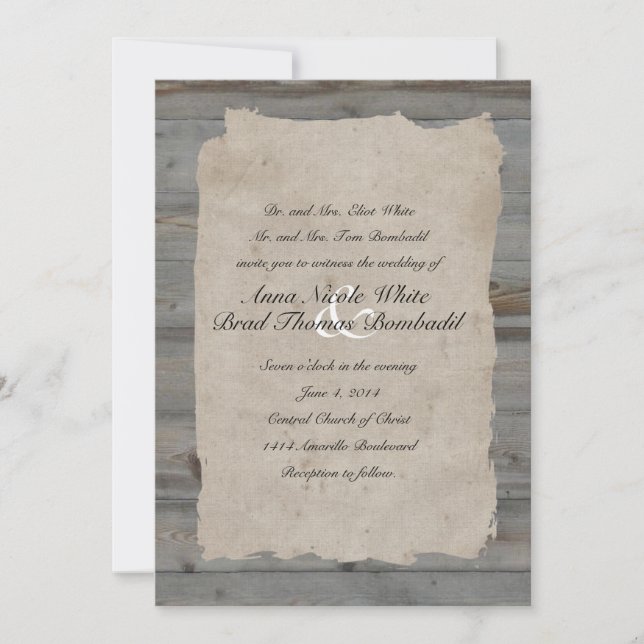 Invitation Mariage campagnard Rustique Parchment W (Devant)