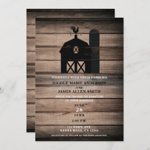 Invitation Mariage campagnard rustique Patiné en bois noir