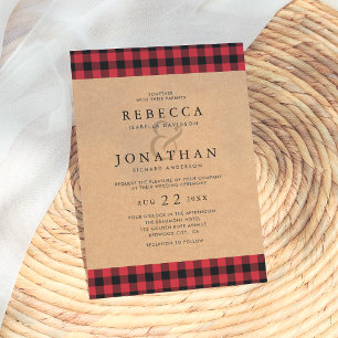 Invitation Mariage campagnard Rustique rouge et noir Tartan P