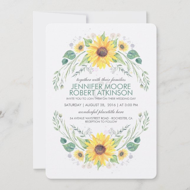 Invitation Mariage campagnard rustique tournesol (Devant)