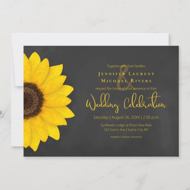 Invitation mariage campagnard rustique tournesol (Devant)