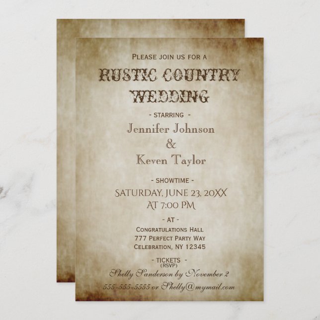 Invitation Mariage campagnard rustique Vintage (Devant / Derrière)