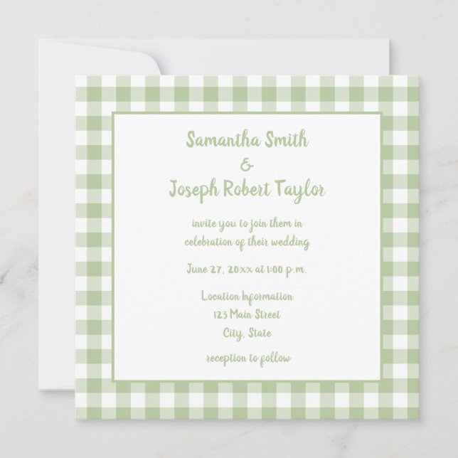 Invitation Mariage campagnard Sage En vichy (Devant)