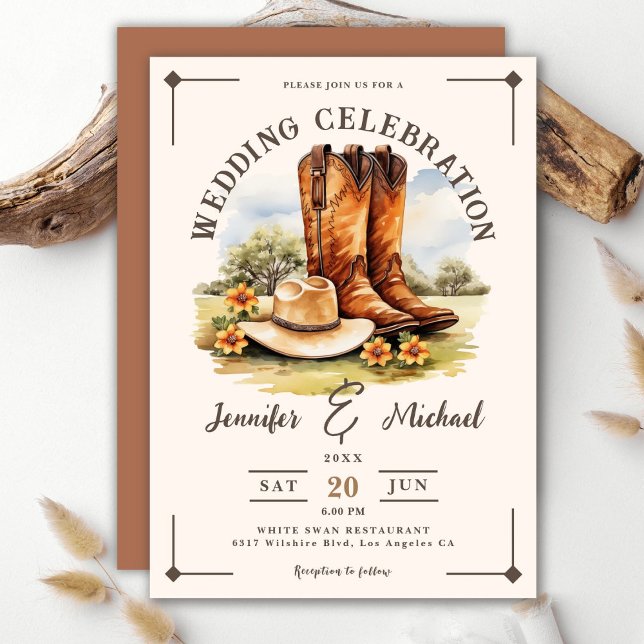Invitation Mariage campagnard Western Cowboy Rodeo Boots (Créateur téléchargé)