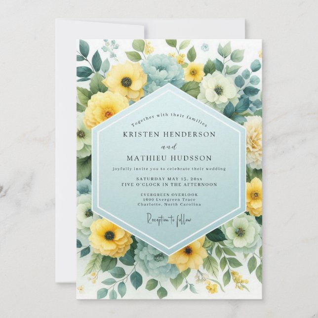 Invitation Mariage Canari Fleur Poudre Bleue (Devant)