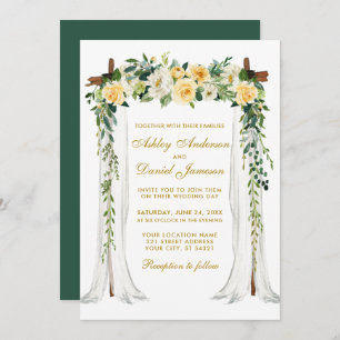 Invitation Mariage Canopée Aquarelle Jaune Floral Or Vert