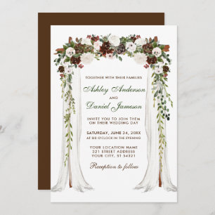 Invitation Mariage Canopée Aquarelle Vert Floral Brown