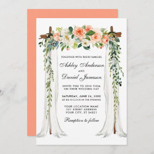 Invitation Mariage Canopy Arch Aquarelle Coral Floral