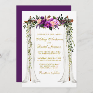 Invitation Mariage Canopy or Aquarelle violet Floral