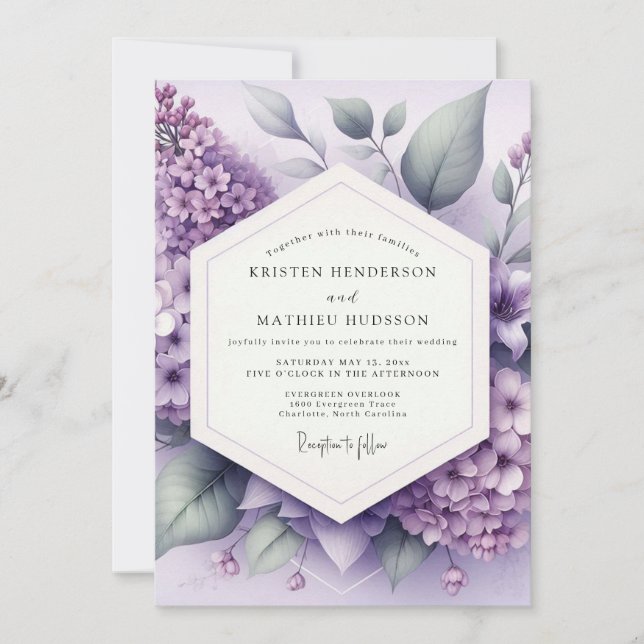 Invitation Mariage Caprice de Floraison de Lilas (Devant)