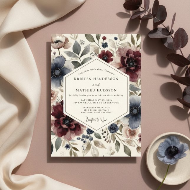 Invitation Mariage Caprice Floral Pourpre (Créateur téléchargé)