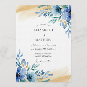 Invitation Mariage Caprice Floral Texturé Bleu