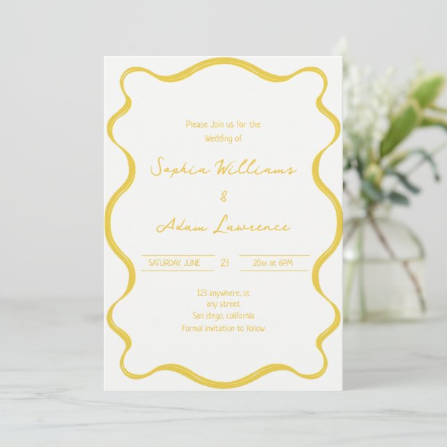 Invitation Mariage Capriceux avec Rayures au Pinceau Jaune (Debout devant)