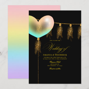 Invitation Mariage cardiaque Black et Gold Iridescente