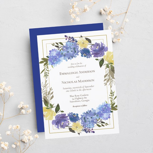 Invitation Mariage Carolina Classic Bleu Floral (Créateur téléchargé)
