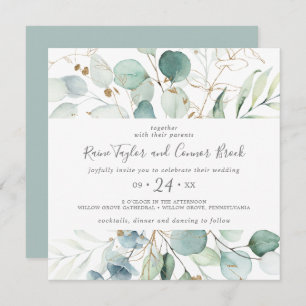 Invitation Mariage Carré Airy Greenery et Gold Leaf