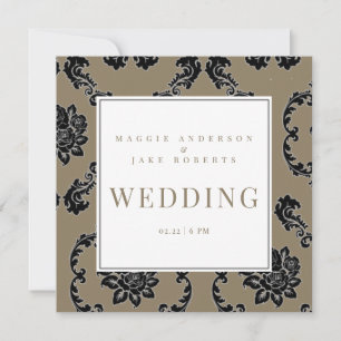 Invitation Mariage Carré Black & Gold Damask