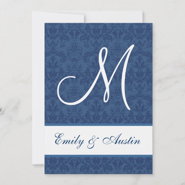 Invitation Mariage Carré Blue Damask de la marine A450 (Devant)