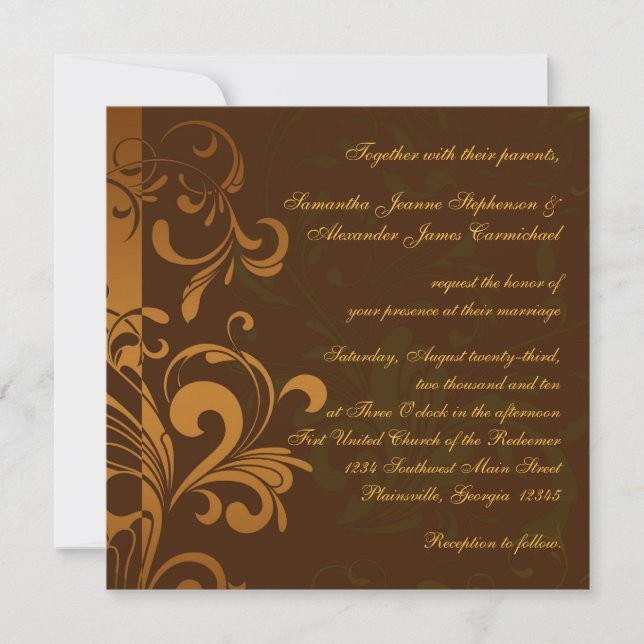 Invitation Mariage Carré Brown or/vert  (Devant)