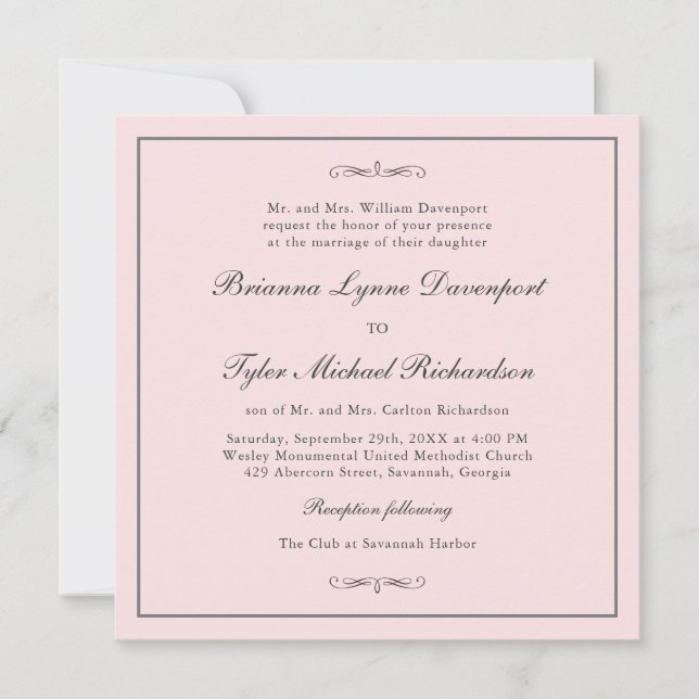 Invitation Mariage Carré classique simple Elegance Blush Pink (Devant)
