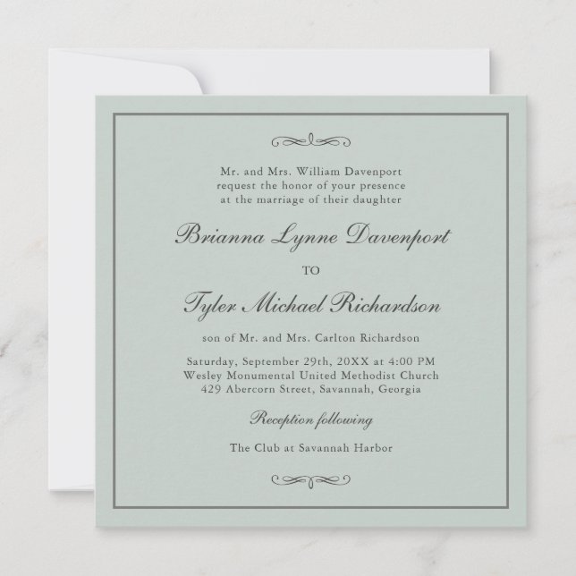 Invitation Mariage Carré classique simple élégant Sage Green (Devant)