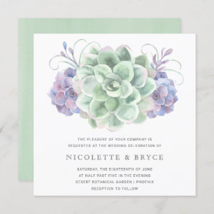 Invitation Mariage Carré de bouquet Succulent vert et violet