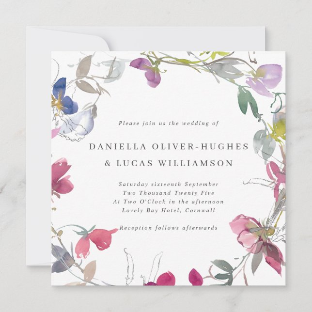 Invitation Mariage Carré de courge pourpre et rose (Devant)