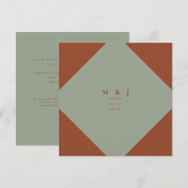 Invitation Mariage Carré élégant et simple de taille et de te (Devant / Derrière)