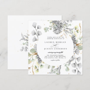Invitation mariage carré floral or argent dramatique