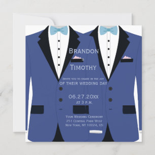 Invitation Mariage carré Gay Bleu Et Blanc Invite