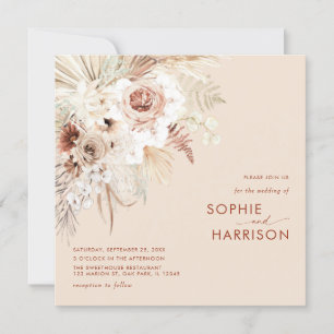 Invitation Mariage Carré minimaliste Boho Pampas Grass