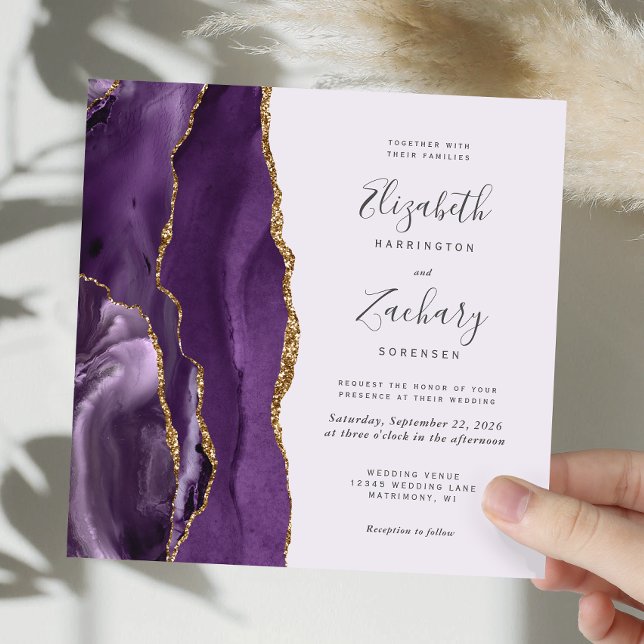 Invitation Mariage Carré Moderne Agate Or Violet Lavande (Créateur téléchargé)