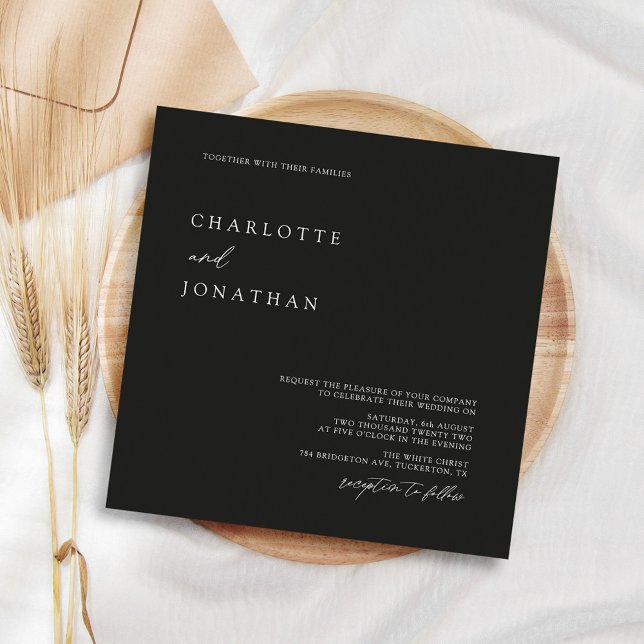 Invitation Mariage Carré moderne minimaliste noir (Créateur téléchargé)