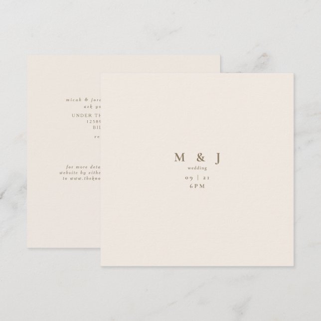 Invitation Mariage Carré Moderne Simple et Élégant Crème (Devant / Derrière)
