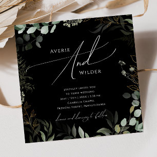 Invitation Mariage Carré noir et or Whimsical Greenery