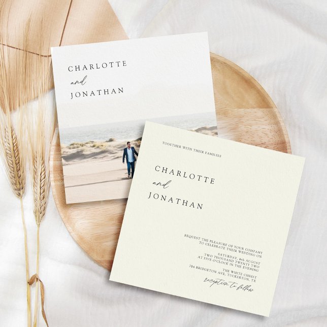 Invitation Mariage Carré photo classique élégant ivoire (Créateur téléchargé)