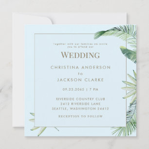 Invitation Mariage Carré Tropical Bleu Glacé Sans Parents
