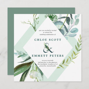 Invitation Mariage Carré turquoise bleu et vert