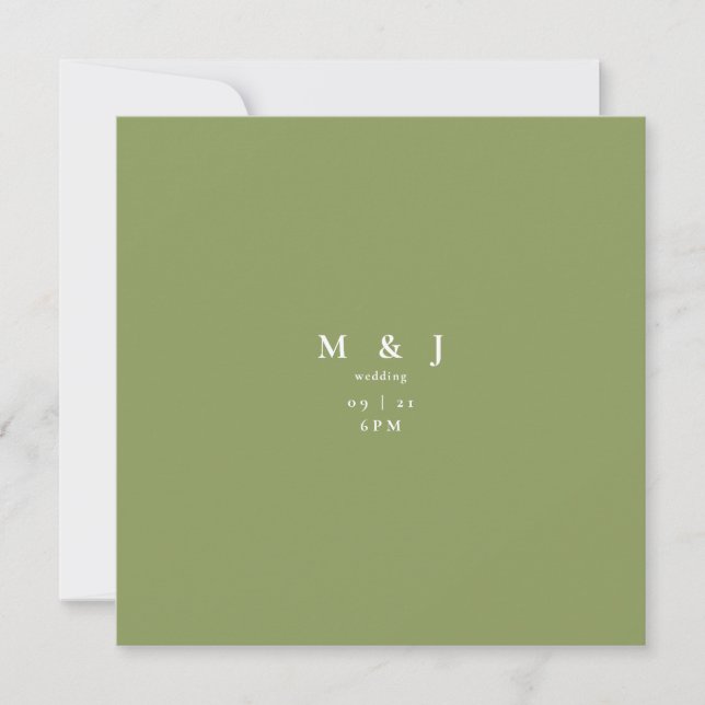 Invitation Mariage Carré vert moss élégant et simple (Devant)