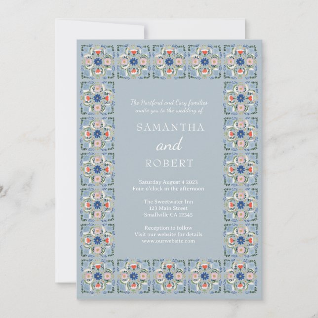 Invitation Mariage Carreau Bleu Hollandais (Devant)