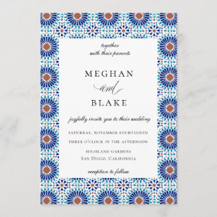 Invitation Mariage Carreau Géométrique Espagnol Chic Rustique
