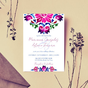 Invitation Mariage carreaux de talavera mexicain bleu rose